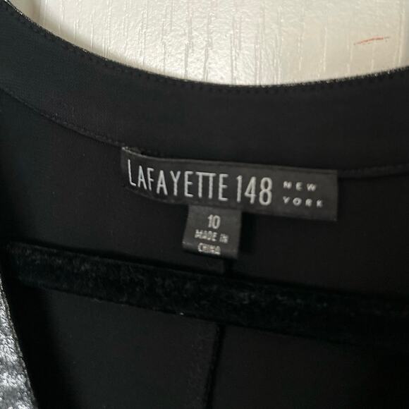 Lafayette 148 Dress Shimmer Metallic Silver Trim Ruched Midi Black Women's Sz 10 - Picture 6 of 9